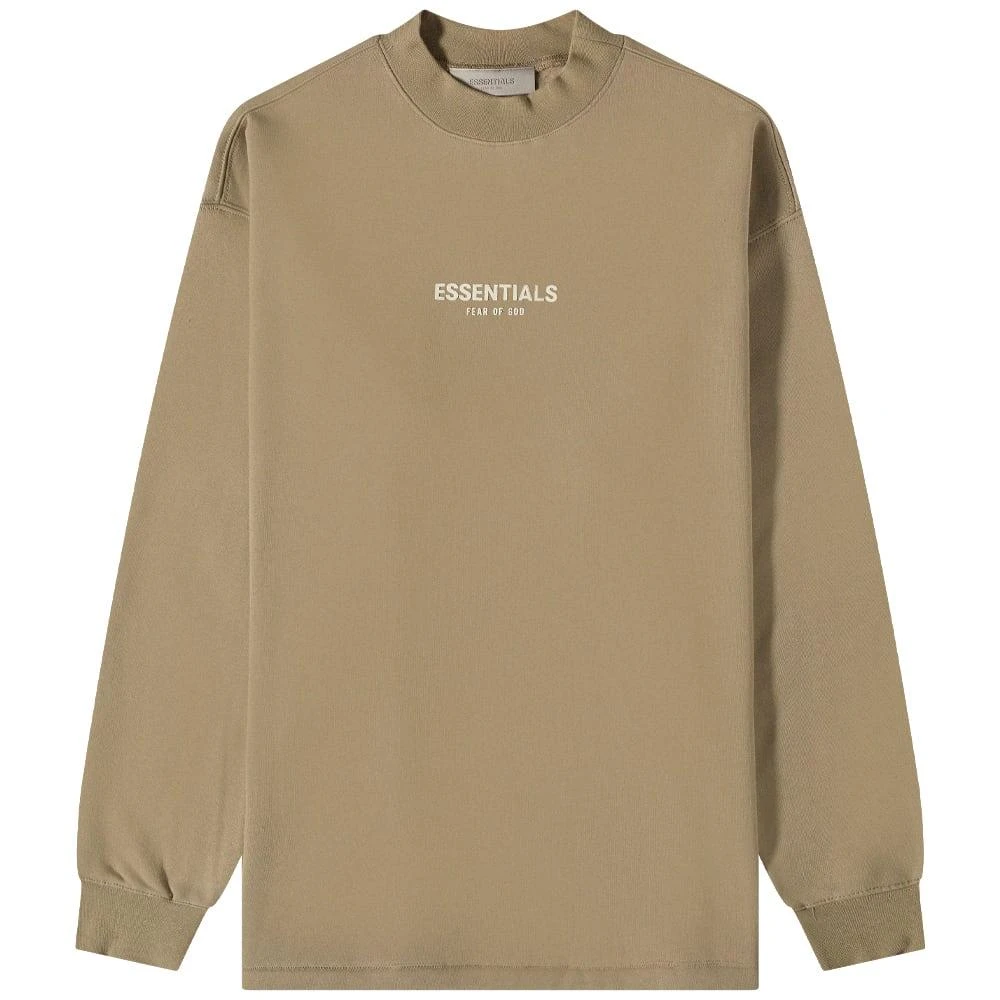 商品Essentials|Fear of God ESSENTIALS Logo Long Sleeve Fleece Sweat - Oak,价格¥393,第1张图片