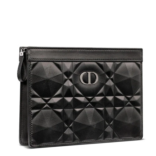【包税】DIOR/迪奥 DIOR CARO系列 女士黑色菱形压印小牛皮银扣配可拆卸银链拉链开合单肩斜挎手拿钱包S5106BNEM_M900 商品
