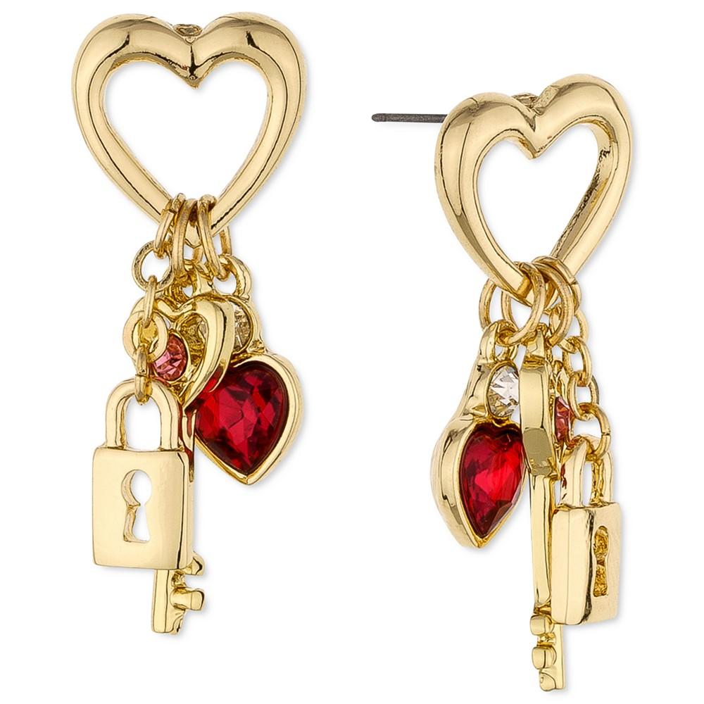 Gold-Tone Lock & Key Heart Charm Drop Earrings, Created for Macy's商品第1张图片规格展示