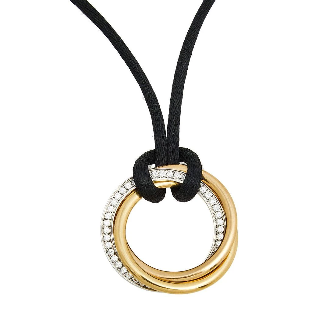 商品[二手商品] Cartier|Cartier Trinity Diamond 18K Three Tone Gold  Black Cord Pendant Necklace,价格¥20137,第1张图片