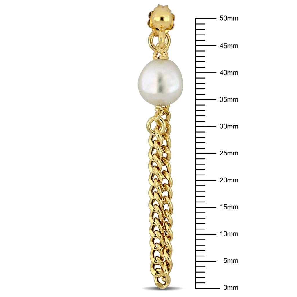 商品Mimi & Max|Mimi & Max 8-8.5mm Cultured Freshwater Pearl Earrings with Curb Chain in Yellow Gold Plated Sterling Silver,价格¥370,第3张图片详细描述
