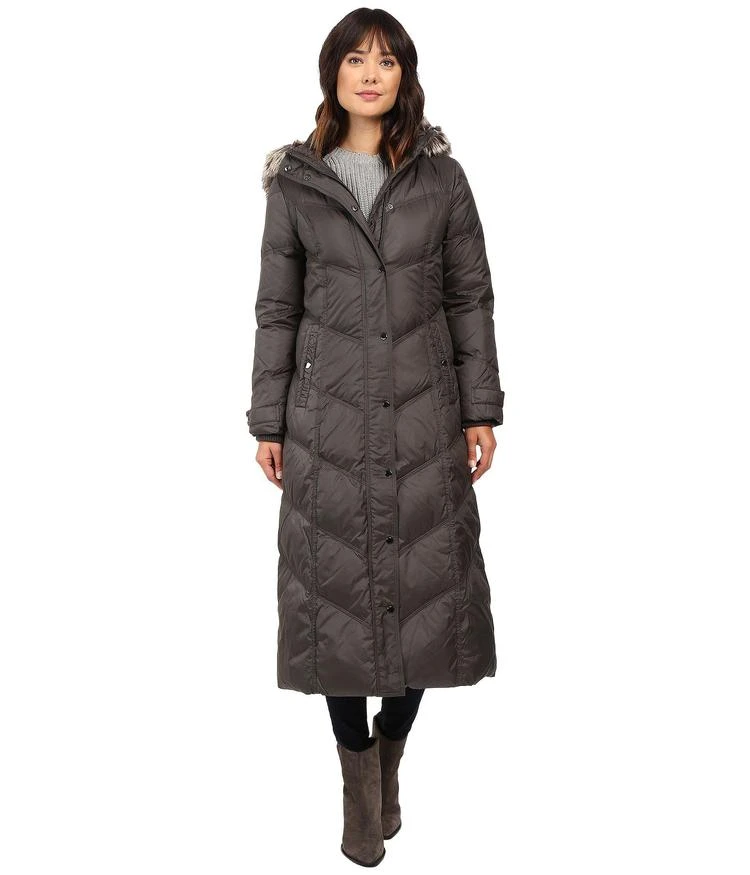 商品London Fog|Chevron Quilted Maxi Coat with Fur Hood,价格¥1084,第1张图片