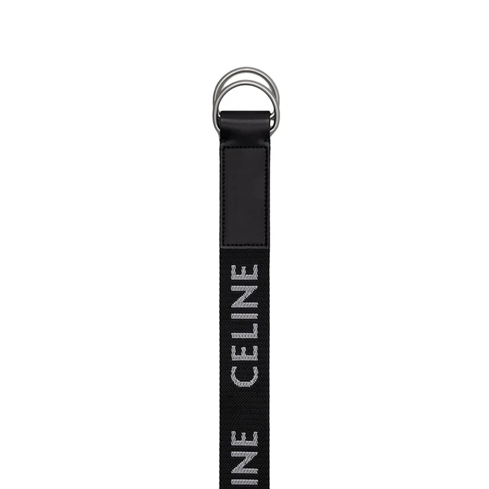 CELINE/赛琳 经典款 男士黑色中号提花织物和牛皮革双环腰带30毫米  商品