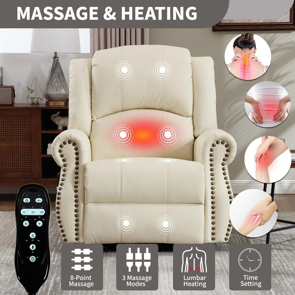商品Streamdale Furniture|Streamdale Heat Massage Rocker Swivel Recliner Chair, Beige,价格¥4501,第5张图片详细描述