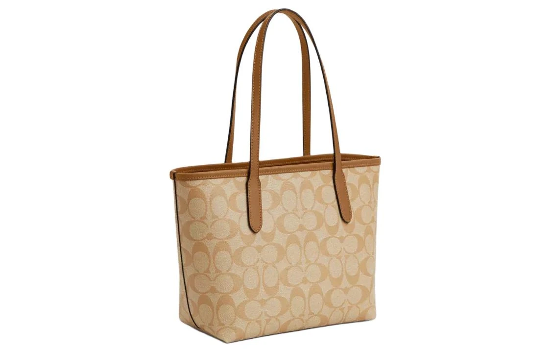 商品[国内直发] Coach|蔻驰 City 23 金标Logo经典老花按扣 帆布 托特包Tote包购物袋单肩包 女款 浅卡其色拼浅马鞍色,价格¥1454,第3张图片详细描述