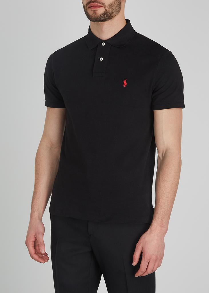 Black custom slim piqué cotton polo shirt商品第2张图片规格展示