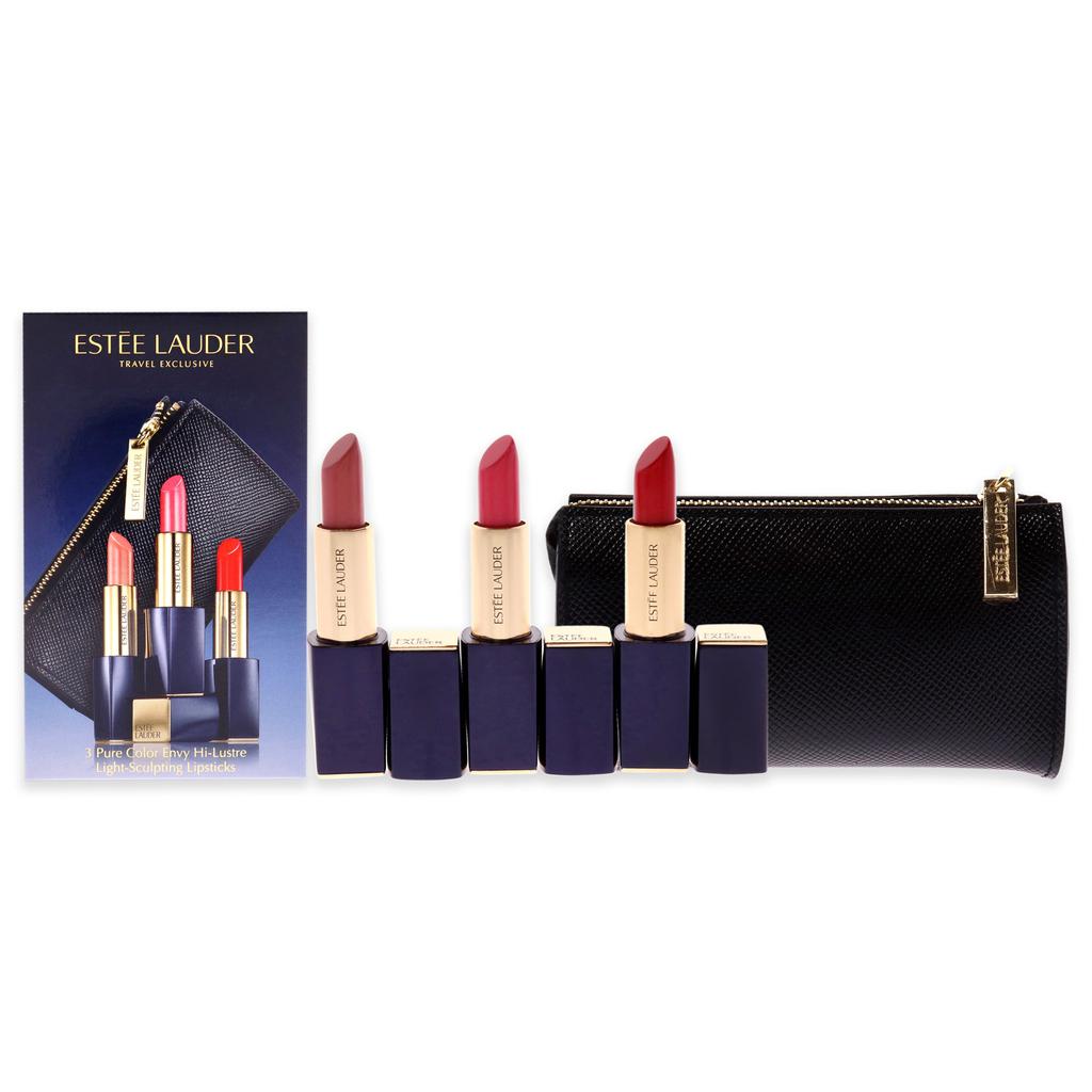 3 Pure Color Envy Hi-Lustre Lipsticks Set by Estee Lauder for Women - 4 Pc 3 x 0.12oz Light Sculpting Lipsticks - 110 Nude Reveal, 220 Sheer Sin, 320 Drop Dead Red, Cosmetic Bag商品第1张图片规格展示