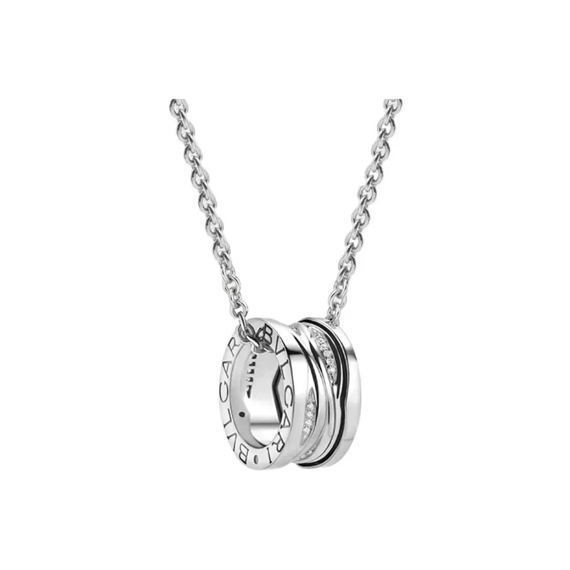 商品[国内直发] BVLGARI|宝格丽 B.ZERO1系列 内圈镶钻 18K白金 项链 男女同款情侣款 银白色,价格¥30620,第1张图片