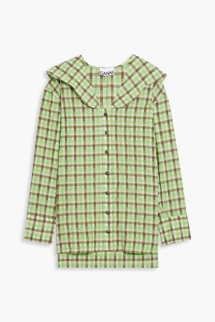 商品Ganni|Checked organic cotton-blend seersucker shirt,价格¥830,第1张图片