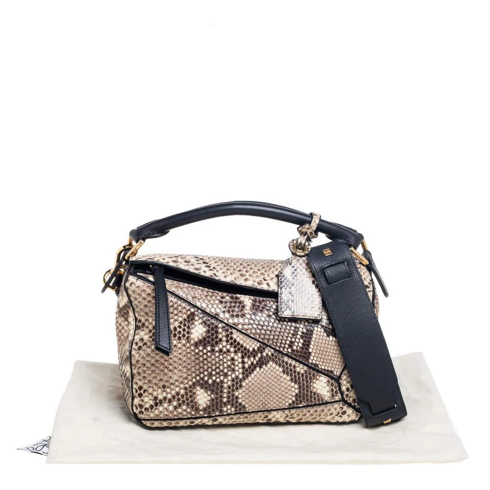 Loewe Black/Beige Python and Leather Small Puzzle Shoulder Bag 商品
