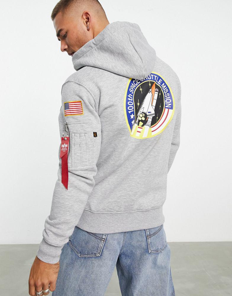 Alpha Industries NASA space shuttle back print hoodie in grey marl商品第1张图片规格展示