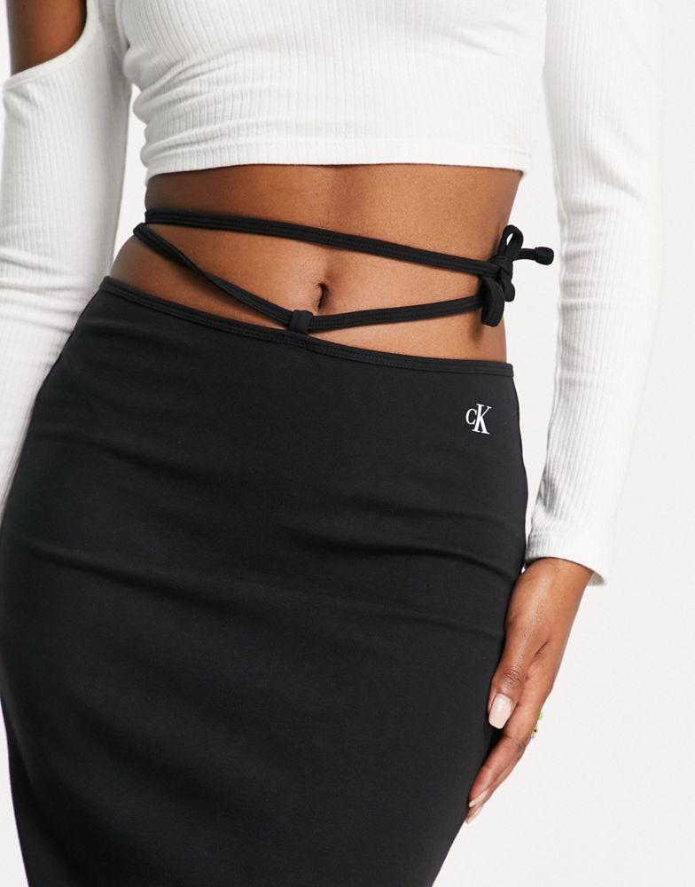 Calvin Klein Jeans waistband strap midi skirt in black商品第3张图片规格展示