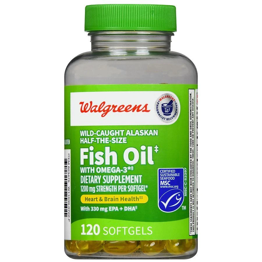 商品Walgreens|Wild-Caught Alaskan Half-the-Size Fish Oil with Omega-3 1200 mg Softgels,价格¥104,第2张图片详细描述