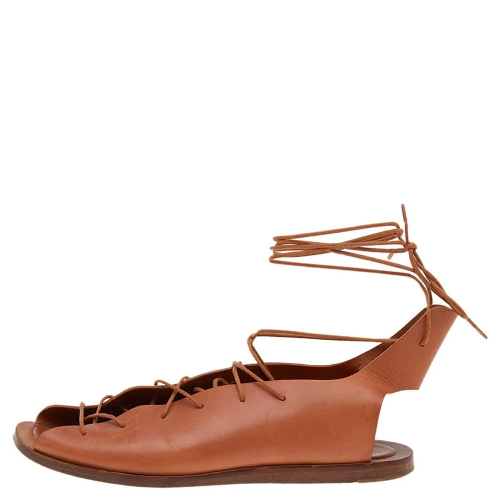 商品[二手商品] Celine|Celine Brown Leather Ankle Strap Flat Sandals Size 39.5,价格¥779,第2张图片详细描述