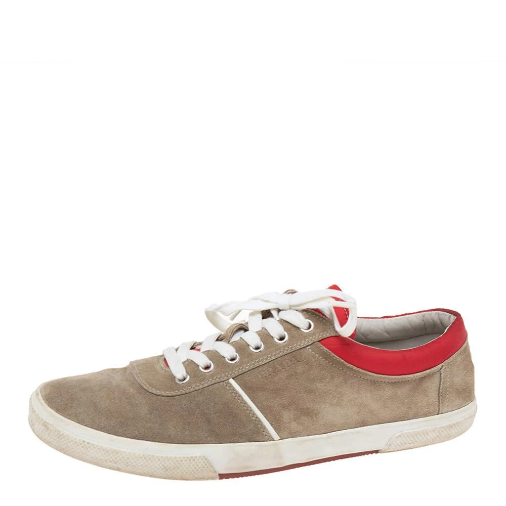 商品[二手商品] Prada|Prada Grey/Red Suede  Lace Up Sneakers Size 44,价格¥923,第1张图片