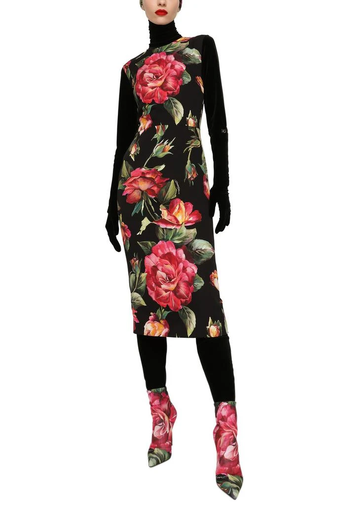 商品Dolce & Gabbana|玫瑰印花软缎中长连衣裙,价格¥10271,第5张图片详细描述