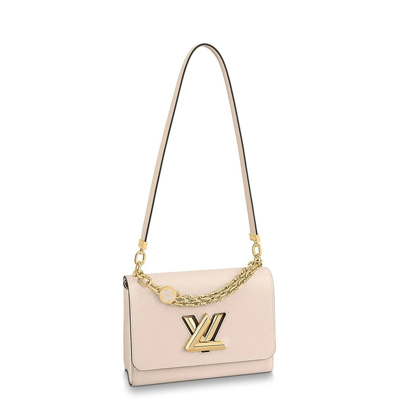 商品Louis Vuitton|【预售3-7天】路易威登22春夏新款TWIST系列女士中号石英白粒面牛皮革光滑皮革饰边金扣金链单肩斜挎手提链条包M59403,价格¥35115,第1张图片