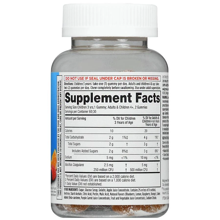 商品Walgreens|Probiotic 500 Million CFU Gummies Natural Fruit,价格¥112,第3张图片详细描述