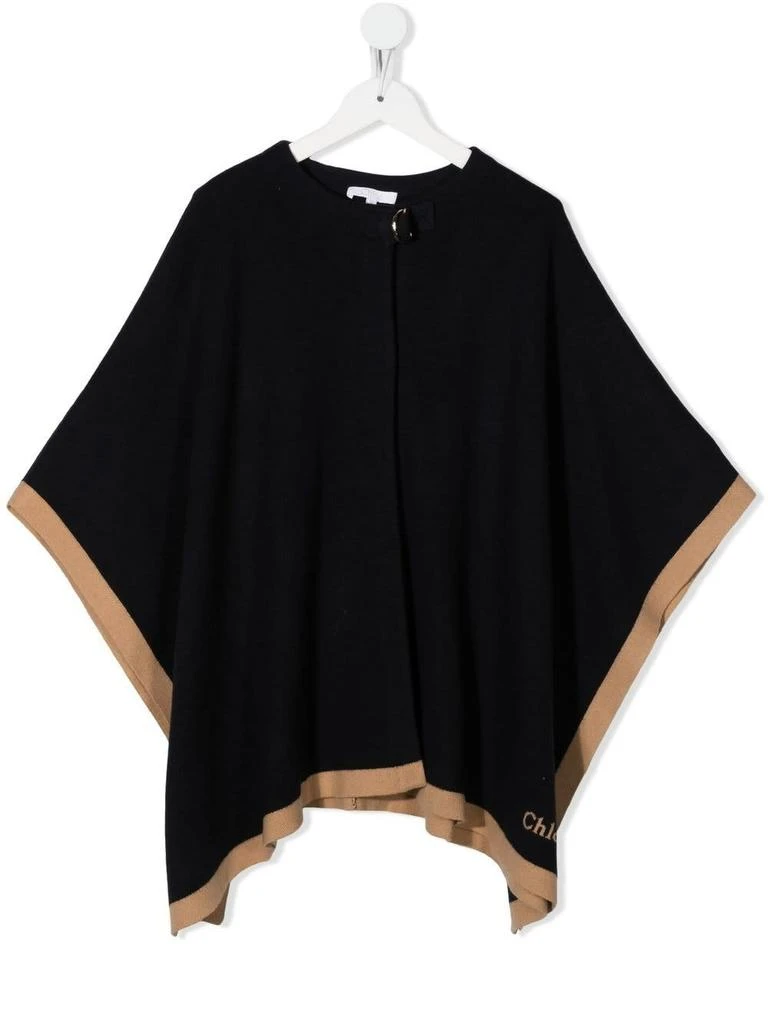 商品Chloé|Chloé Kids Navy Blue Cotton And Wool Cape With Buckle,价格¥1833,第1张图片