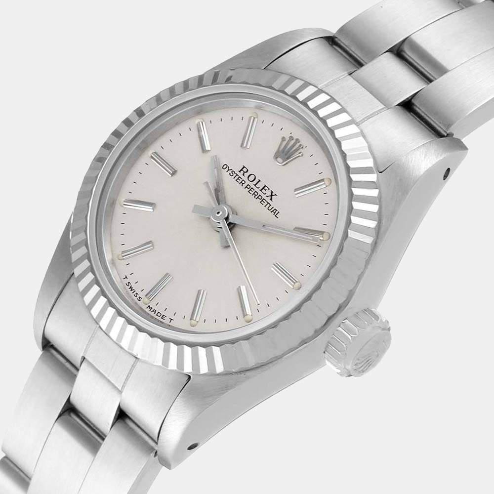 Rolex Silver 18k White Gold And Stainless Steel Oyster Perpetual 67194 Women's Wristwatch 24 mm商品第2张图片规格展示