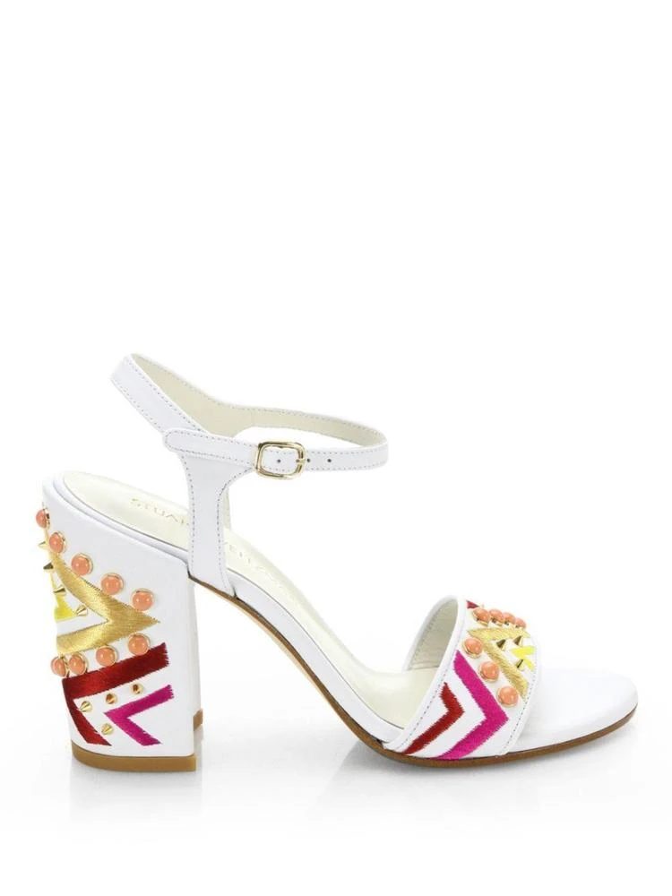 商品Stuart Weitzman|Both Studded Embroidered Leather Block-Heel Sandals,价格¥1493,第5张图片详细描述