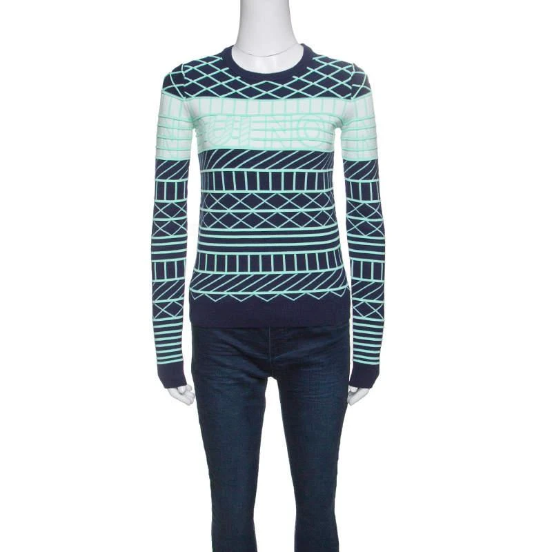 商品[二手商品] Kenzo|Kenzo Oui Non Navy Blue and Green Jacquard Knit Sweater XS,价格¥814,第1张图片