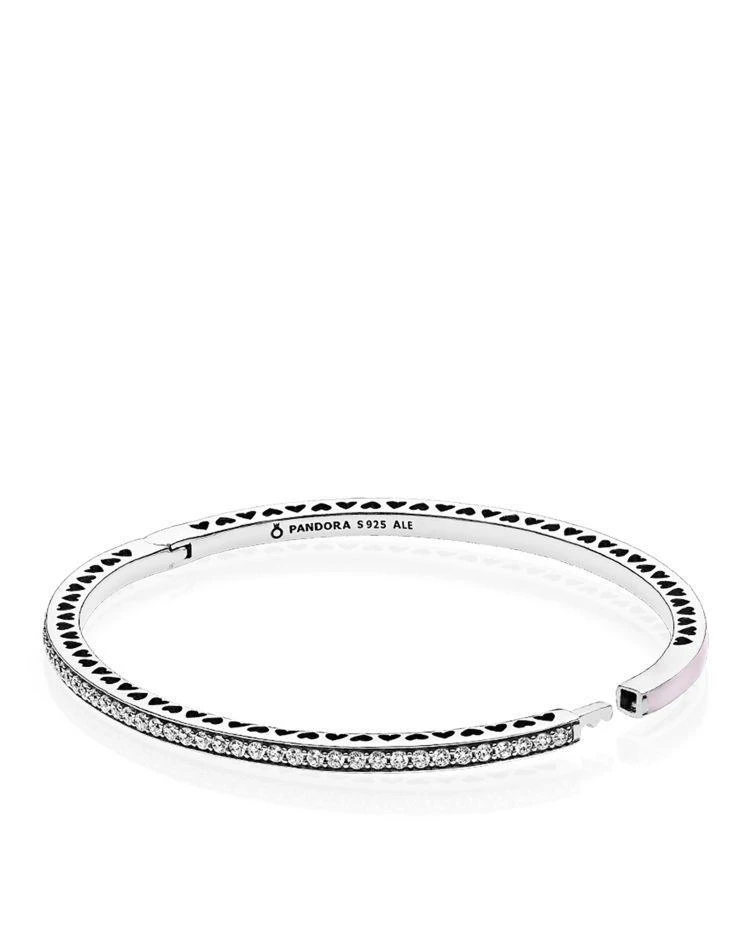 商品PANDORA|PANDORA Light Pink Enamel, Sterling Silver & Cubic Zirconia Radiant Hearts of Pandora Bracelet,价格¥631,第2张图片详细描述