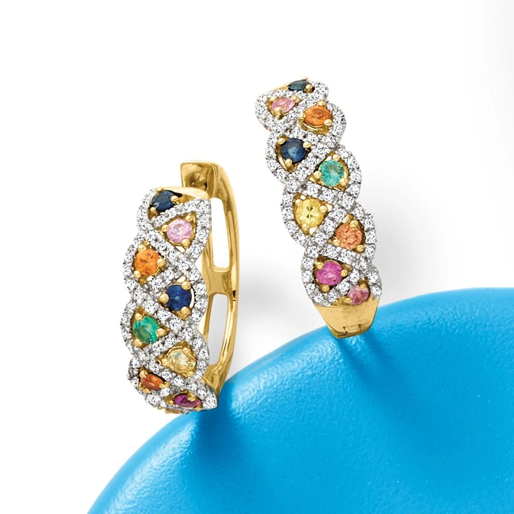 商品Ross-Simons|Ross-Simons Multi-Gemstone and . Diamond Hoop Earrings in 14kt Yellow Gold,价格¥6661,第3张图片详细描述