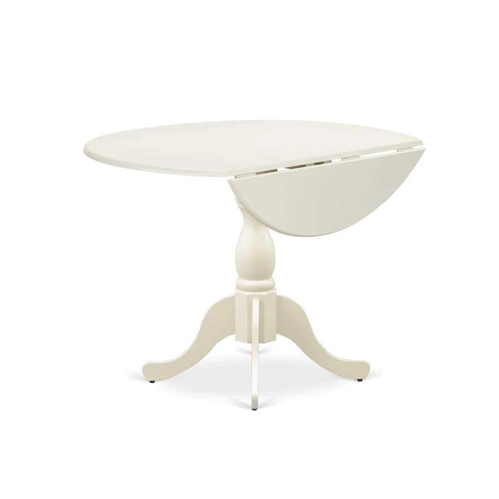 商品East West Furniture|DMT-LWH-TP Round Wood Table Linen White Color Drops Leave Table Top Surface and Asian Wood Dining Table Pedestal Legs -Linen White Finish,价格¥2185,第4张图片详细描述