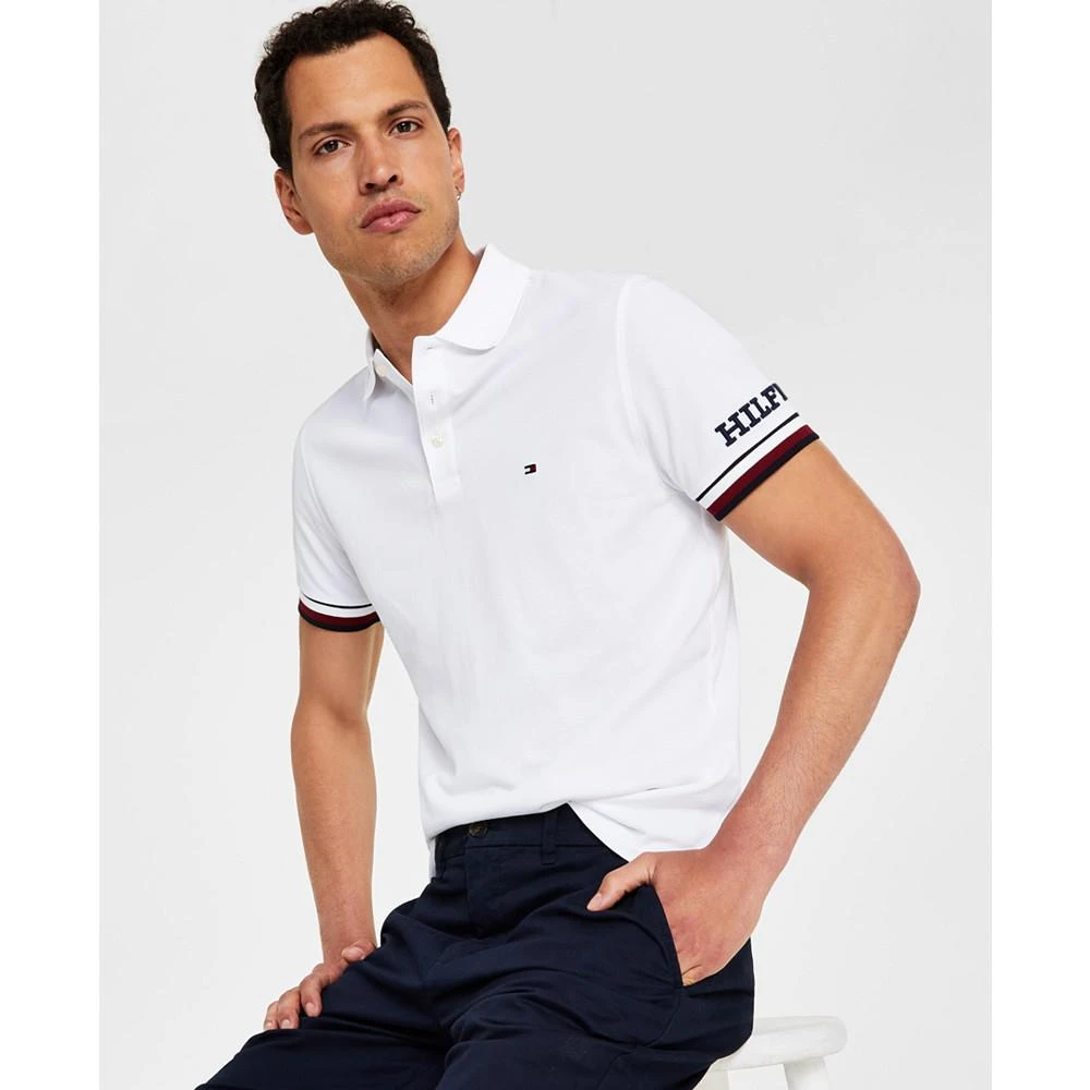 商品Tommy Hilfiger|Men's Monotype Logo Striped Cuff Short Sleeve Polo Shirt,价格¥352,第2张图片详细描述