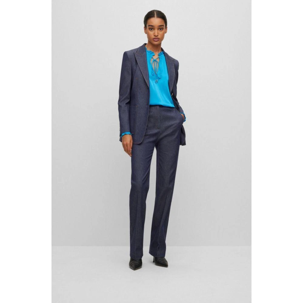 商品Hugo Boss|Relaxed-fit blouse in stretch silk with tie front,价格¥936,第2张图片详细描述