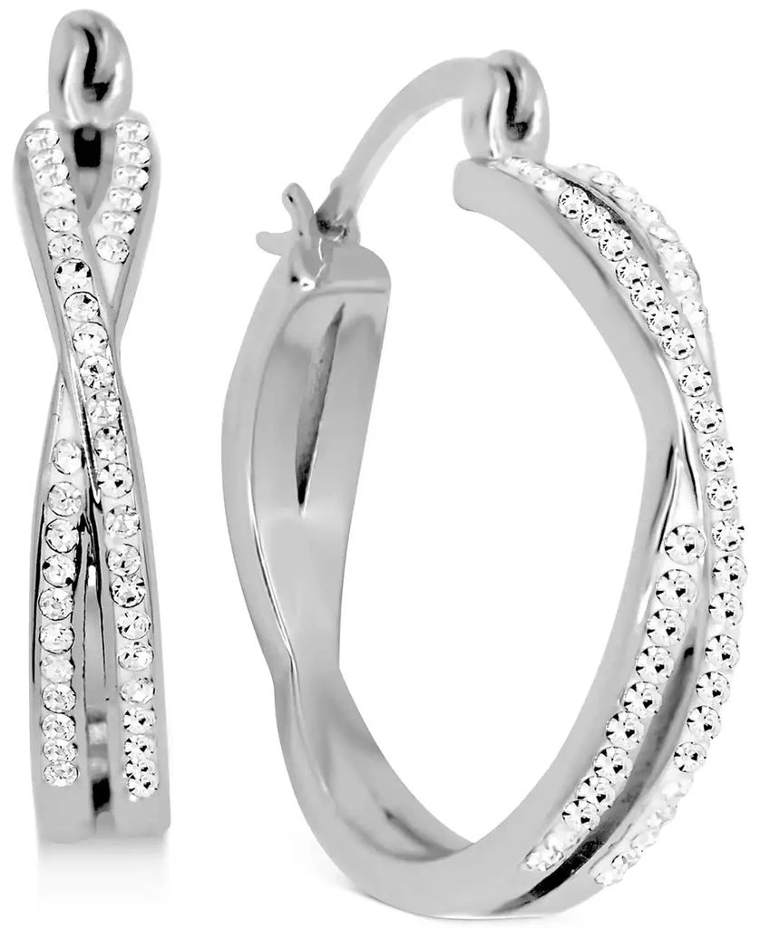 商品Essentials|Crystal Small Crossover Hoop Earrings, 0.95" in Silver Plate or Gold Plate,价格¥379,第1张图片