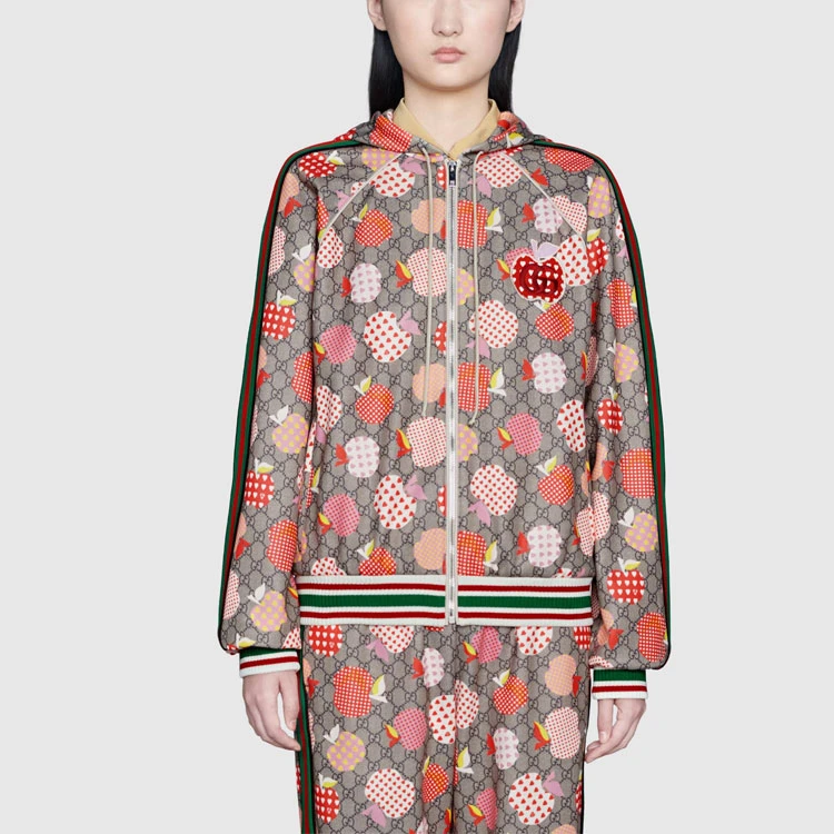 商品[国内直发] Gucci|古驰 七夕情人节特别系列 心苹果图案连帽夹克外套 女款 棕色,价格¥4971,第5张图片详细描述