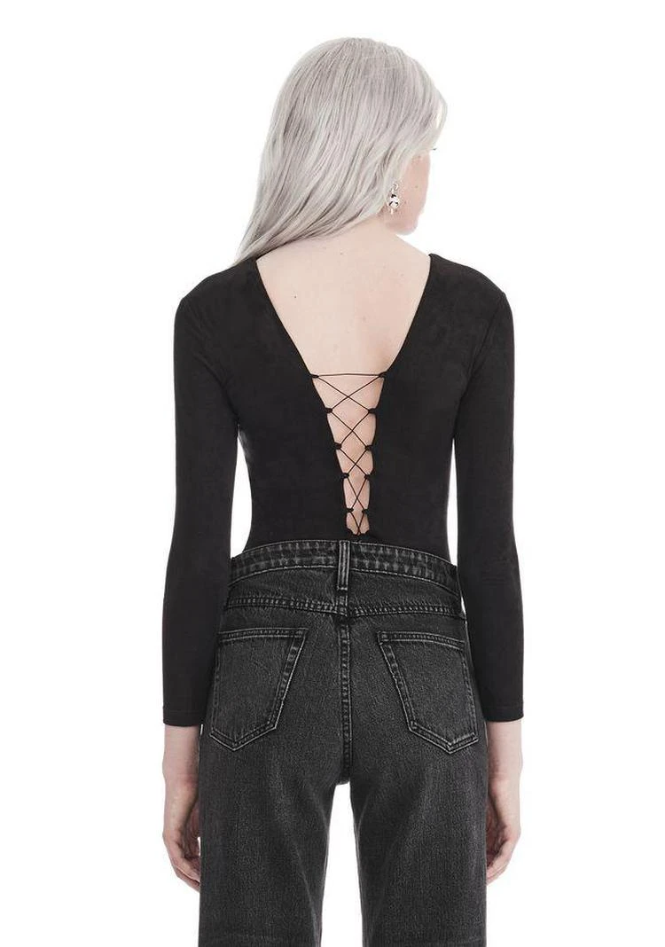 商品Alexander Wang|STRETCH FAUX SUEDE LONG SLEEVE LACE-UP BODYSUIT,价格¥1462,第4张图片详细描述