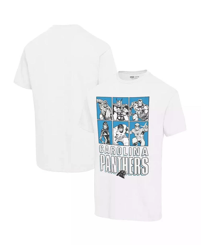 商品Junk Food|Men's White Carolina Panthers Disney Marvel Avengers Line-Up T-shirt,价格¥262,第1张图片