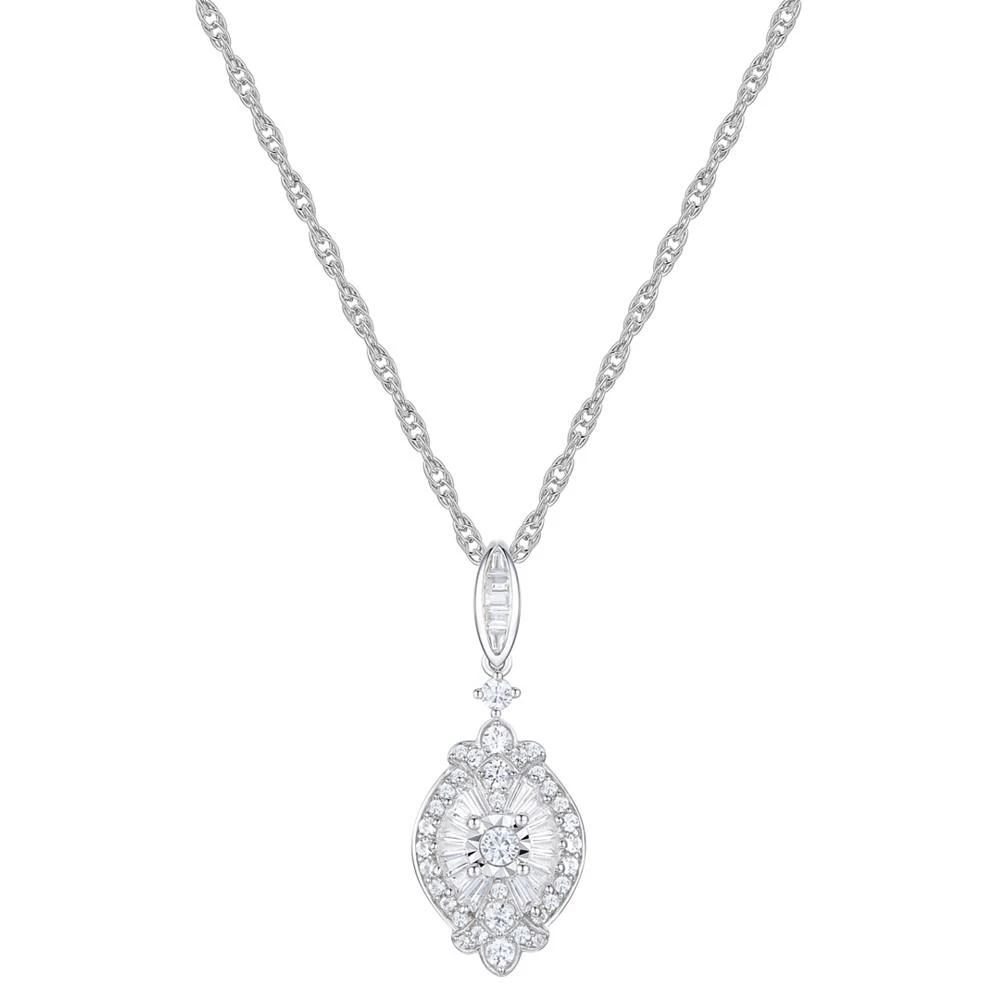商品Macy's|Diamond Round & Baguette Halo Cluster 18" Pendant Necklace (1/2 ct. t.w.) in Sterling Silver,价格¥1883,第1张图片