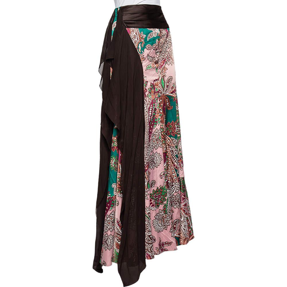 Just Cavalli Multicolor Printed Satin Ruffle Detail Maxi Skirt M商品第2张图片规格展示