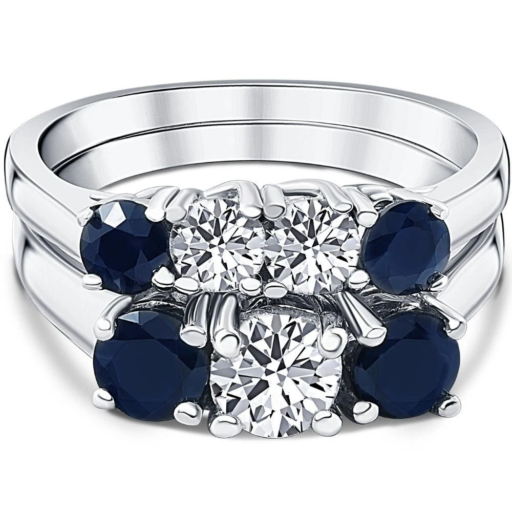 商品Pompeii3|2 3/4ct Treated Blue Sapphire & Diamond Three Stone Ring Set 14K White Gold,价格¥14299,第3张图片详细描述