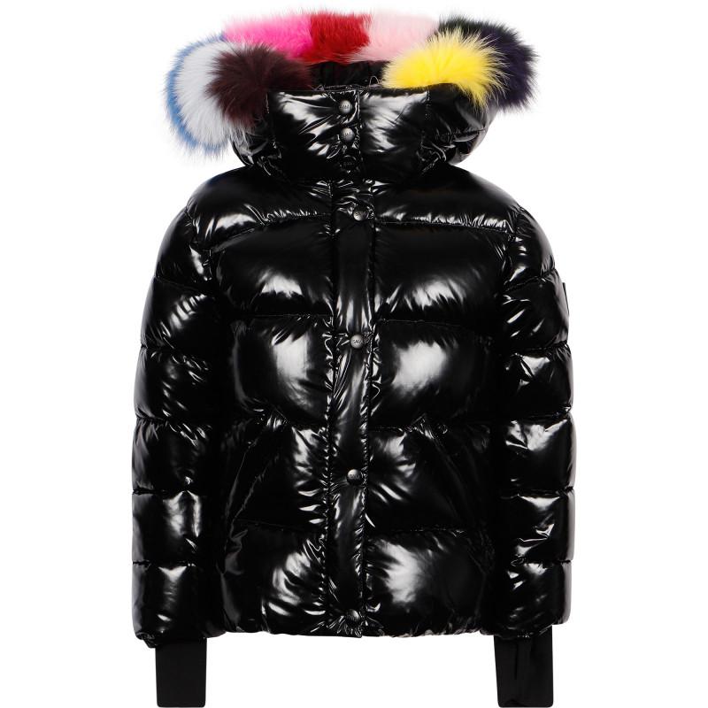 Colorful fur trim padded jacket in black商品第1张图片规格展示
