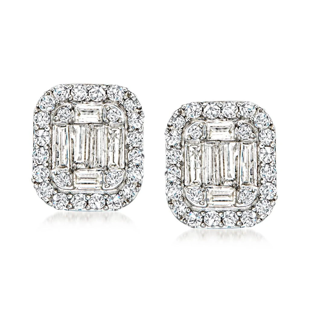 商品Ross-Simons|Ross-Simons Baguette and Round Diamond Cluster Earrings in Sterling Silver,价格¥3171,第1张图片