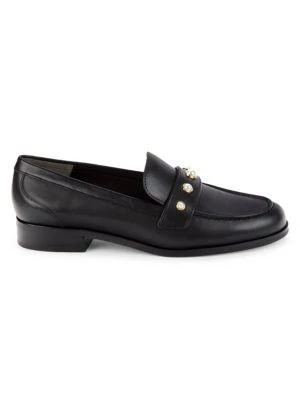 商品Stuart Weitzman|Owen Leather Faux Pearl Penny Loafers,价格¥1619,第1张图片