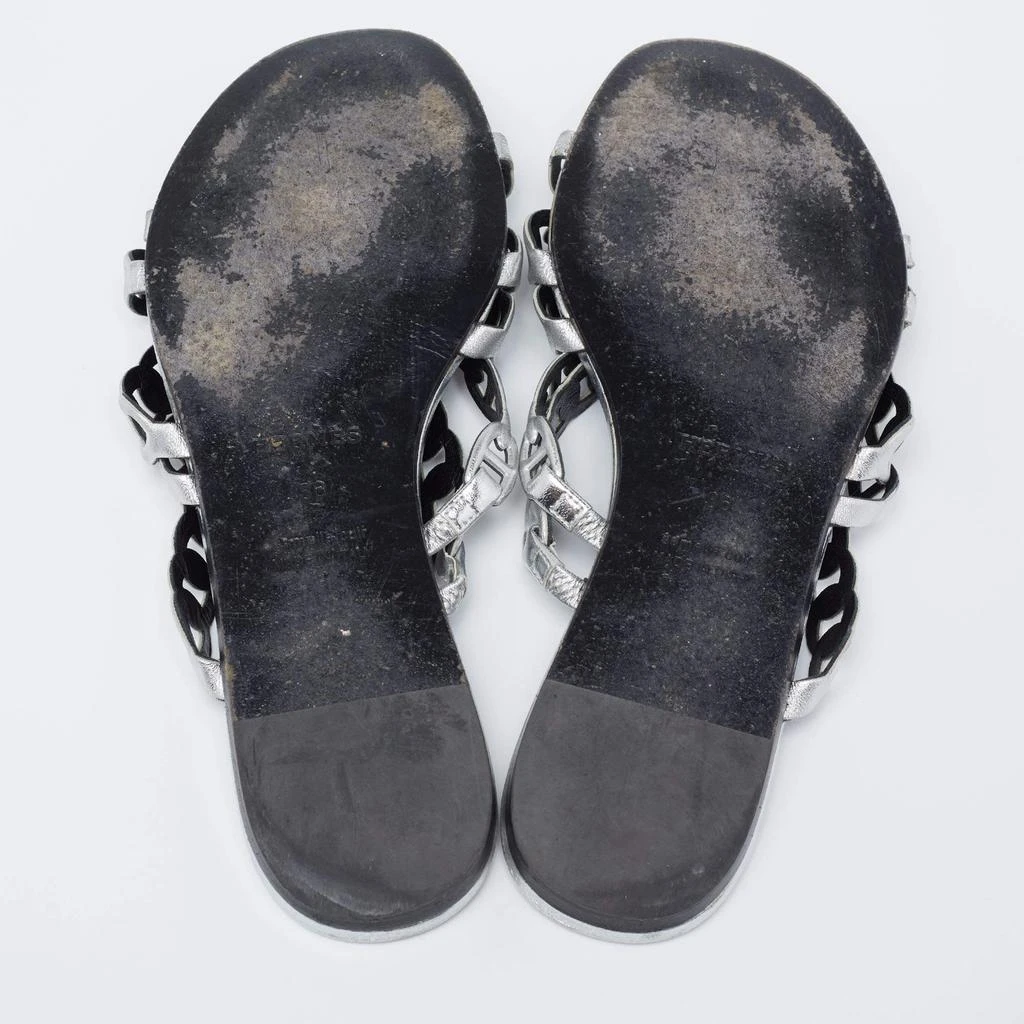 Hermes Silver Leather  D'ancre Chaine Flat Sandals Size 36 商品