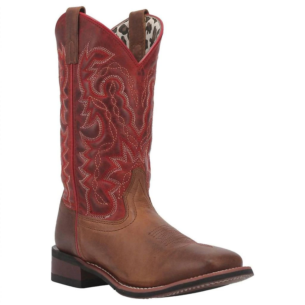 商品Dan Post|Darla Leather Western Cowboy Boot In Tan/red,价格¥723,第1张图片