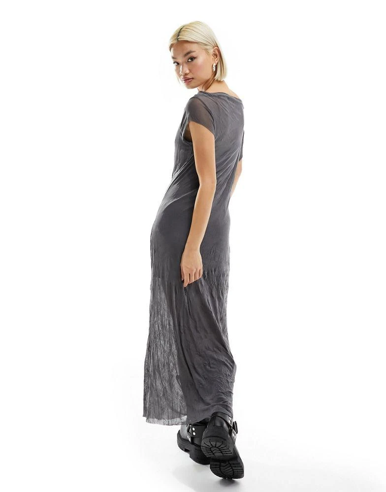 商品COLLUSION|COLLUSION crinkle mesh cap sleeve maxi dress in grey,价格¥250,第4张图片详细描述