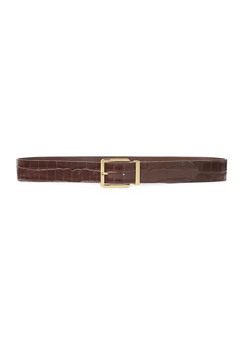 商品Ralph Lauren|Reversible Embossed Leather Wide Belt,价格¥515,第1张图片