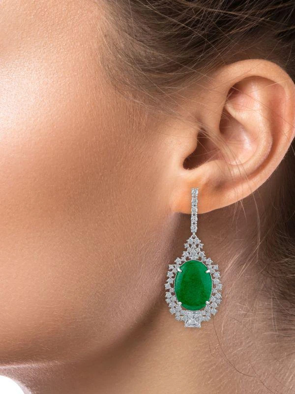 商品Kenneth Jay Lane|Look Of Real Rhodium Plated, Jade & Cubic Zirconia Drop Earrings,价格¥393,第2张图片详细描述