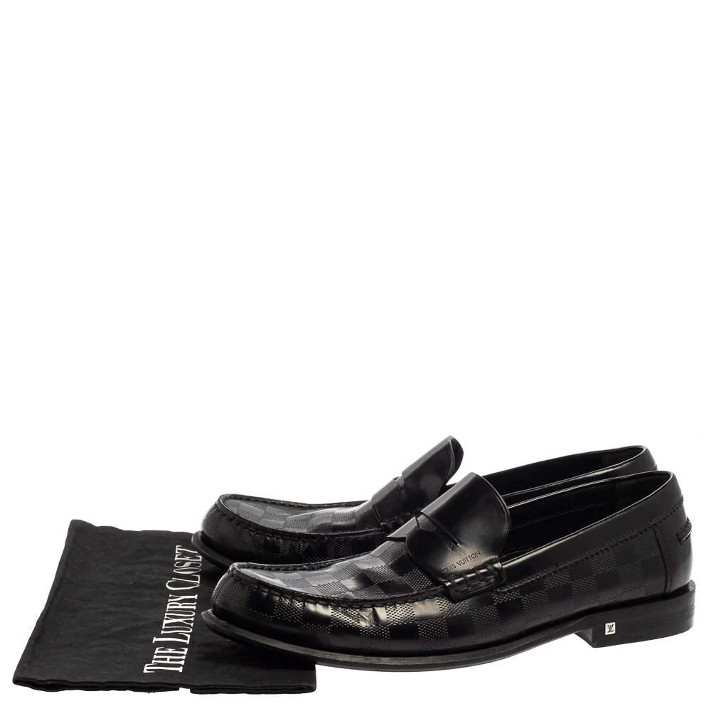 Louis Vuitton Black Leather Damier Embossed Santiago Loafers Size 41 商品
