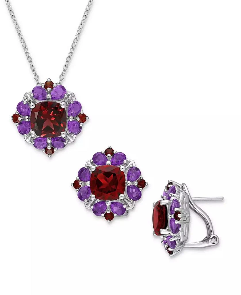 商品Macy's|2-Pc. Set Garnet (9-7/8 ct. t.w.) & Amethyst (3-1/3 ct. t.w.) Halo Pendant Necklace & Matching Stud Earrings in Sterling Silver,价格¥2618,第1张图片