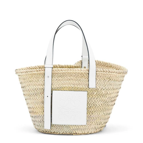 商品Loewe|【包税】LOEWE/罗意威 2021春夏新款 Basket系列 女士自然色/白色棕榈叶小牛皮手提单肩斜挎包0010441160,价格¥4468,第1张图片