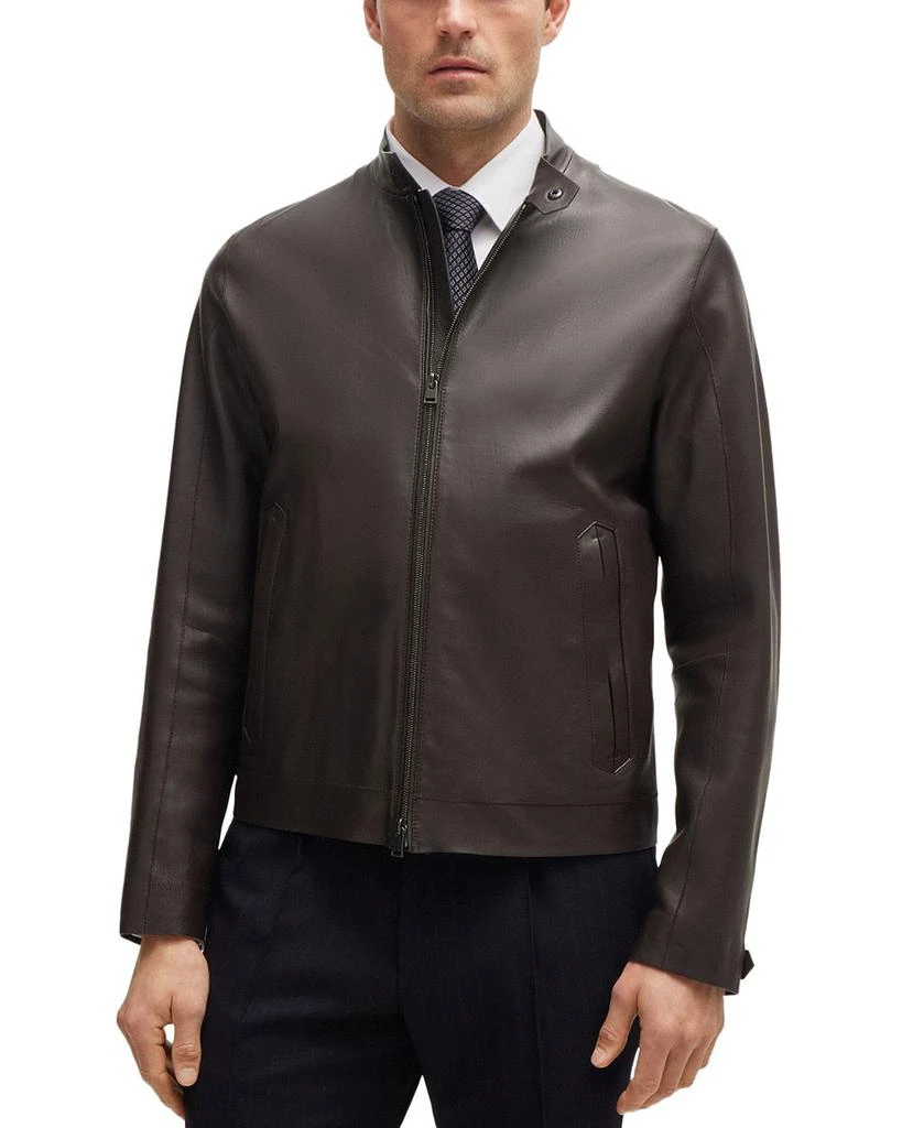 商品Hugo Boss|BOSS Mikero Zip Front Leather Jacket,价格¥6743,第1张图片